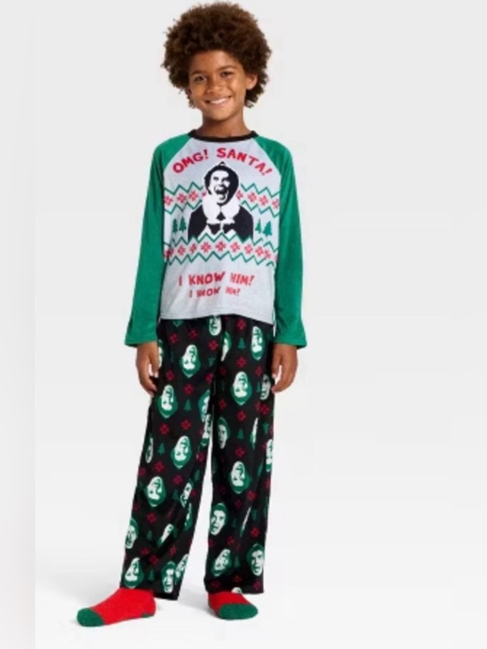 NWT ELF OMG IT’S SANTA! 3pc Fleece Pajama Set socks Boy’s size Medium 8